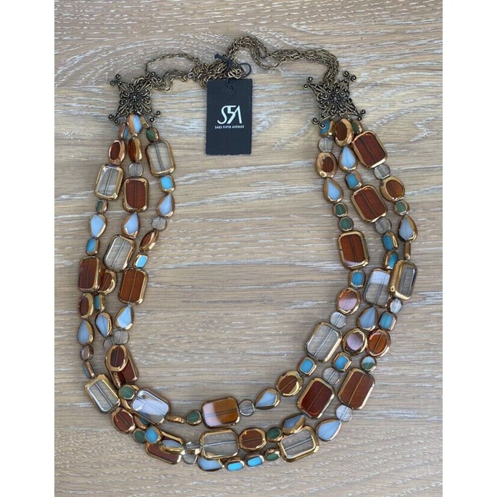 SFA Multi Layer Glass Beaded Necklace in Clear, Amber, Lt Blue & Gold